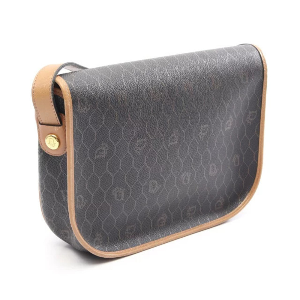 Dior Brown Shoulder Black  Bag Leather Honeycomb Canvas Christian Brown Black